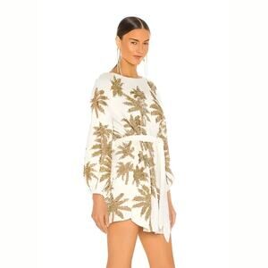 Retrofete Gold Sequin Grace Palm Tree Print Belted Mini Dress White Size XS